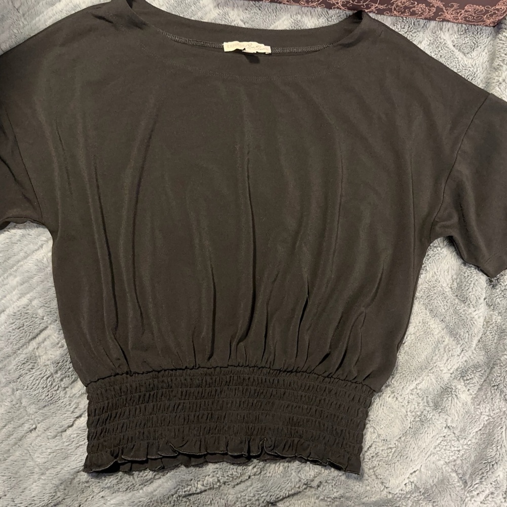 Express Black Smocked Crop Top